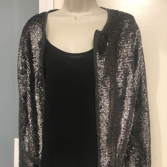 Olivaceous Silver Sequinned Zip Front Jacket - Picture 5 of 15